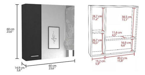 Colosal Amoblamientos Black Bathroom Cabinet with Mirror, 2 Doors and Shelves 1