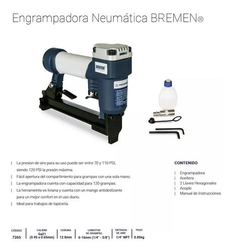 Engrampadora Neumatica Bremen® Tapiceria 12.7mm 8 A 16 Mm 1