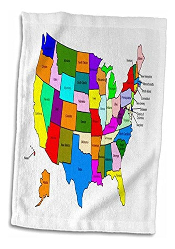 3dRose Colorful Map of the United States for Kids Hand/Sport Towel 0