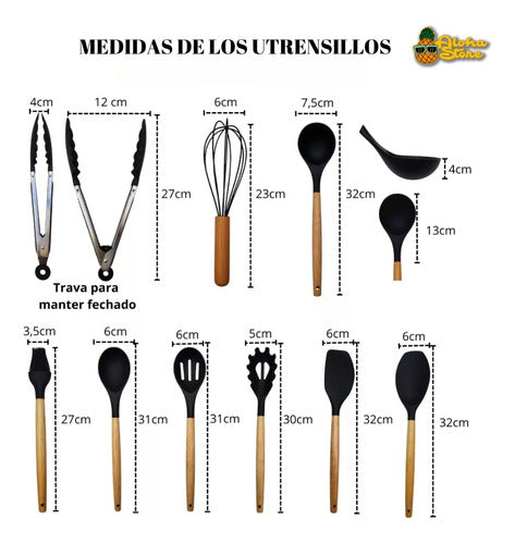 Aloha Set X12 Utensilios Cocina Silicona Mango Madera 5