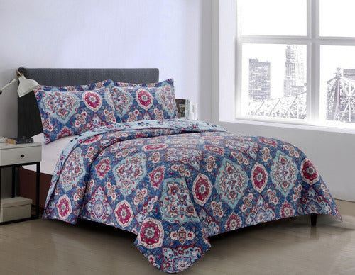 Reversible Quilt Cover Set with Pillowcases - Queen Size Calgary D1 0