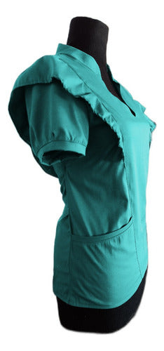 Medical Uniform Set Mao Neck with Ruffles Spandex Women 14