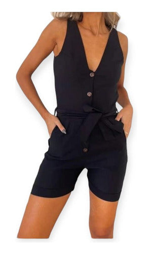 Catsuit or Short Jumpsuit in Bengaline with Bow Detail and Buttons 3