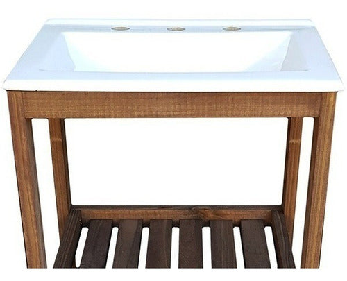 Solid Pine Vanity with Reinforced White Basin 50 x 40 x 80 cm Bathroom T 2