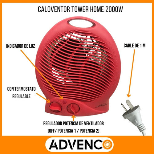 Tower Home Caloventor Estufa 2 Potencias 1000w/2000w Regulable 6