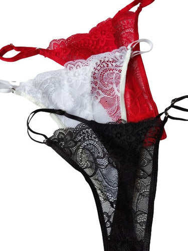 Pack of 3 Adjustable Lace Thongs with Metal Applique 1