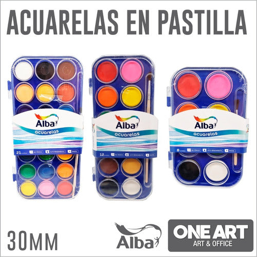 Acuarelas Alba En Pastillas X 21 Colores Pack X6 2