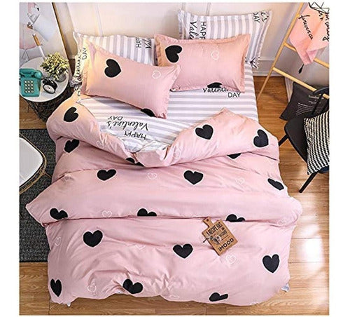 Orihome Twin Bed Linen Set for Girls, Cute Pink Cotton Duvet Cover Set 0