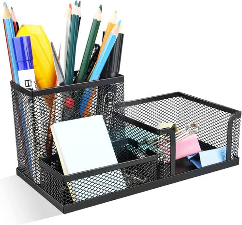 Metal Desk Organizer with 3 Compartments - Pencil Holder 0