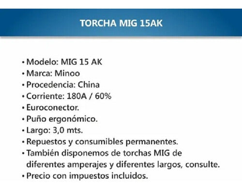 Minoo 271010 Torcha Mig Mag 15ak Euroconector 3 Mts. 1