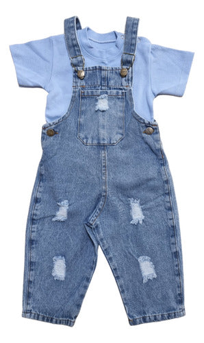 PETIT MONDE Unisex Denim Mom Overalls with Cotton Bodysuit for Baby 0