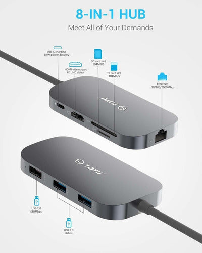 TOTU USB C Hub 8 in 1 with Ethernet Port, 4K 1