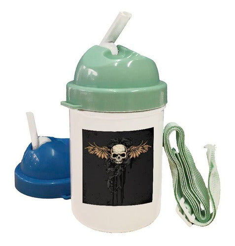 Skull and Feathers Dark Water Bottle 0