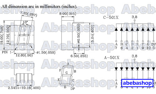 High Brightness Red 7-Segment LED Display 0.52 Inch 2