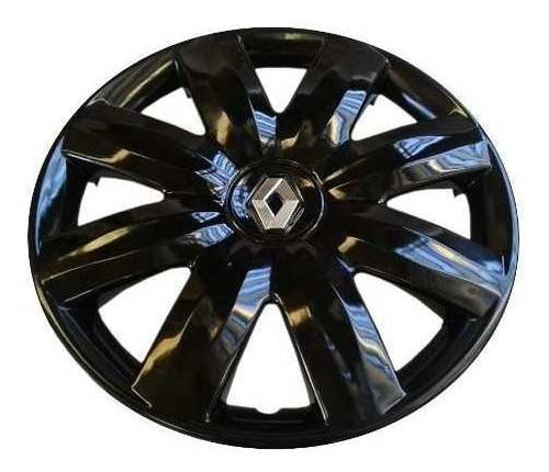 Renault 14-Inch Black Wheel Cup with Chrome Logo 2