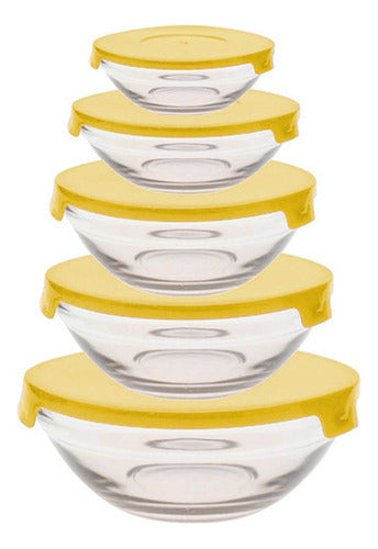 Mandarin Set of 5 Stackable Airtight Glass Bowls with Lids 0