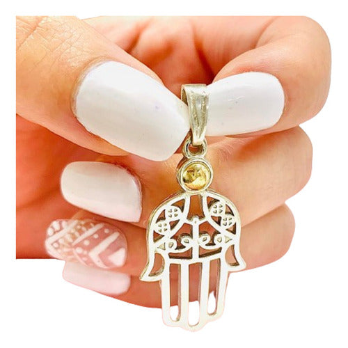 Mashoka Joyas Hand of Fatima Pendant 45mm in Silver and Gold - Item: D 074 0