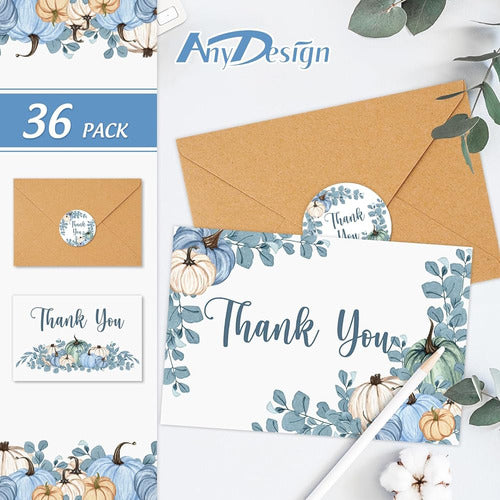 AnyDesign 36 Pack Thank You Cards with Pumpkin Design 1