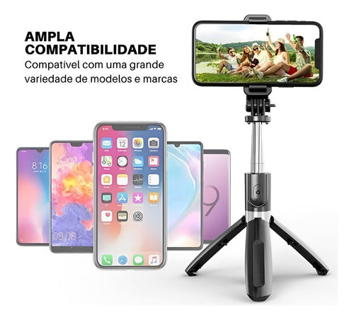 Pau De Selfie Bluetooth Tripé Estabilizador Controle Bastão Cor Preto 4