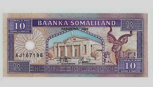 Fk Billete Somaliland 10 Shilling 1994 P2 Segundo Emitido. 0