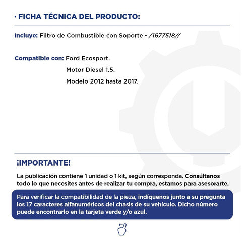 Filtro De Combustible Con Soporte Ford Ecosport Diesel 1.5 1