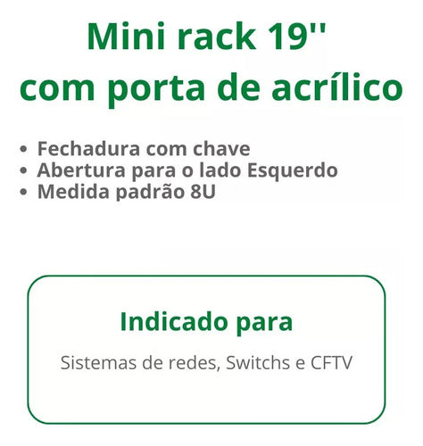 Mini Rack Parede Servidor 8u Padrão 19 2 Bandejas 250mm 7