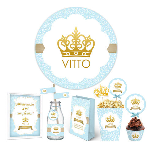 Kit Imprimible Corona Dorada Principe Candy Bar Invitaciones 0