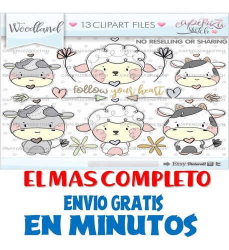 Pack Imágenes Clipart Tiernos Animalitos Granja Caperuza 1