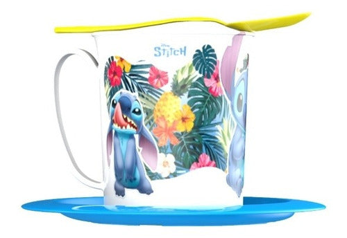 Disney Set Taza Y Plato Stitch Plastica Licencia Oficial 0