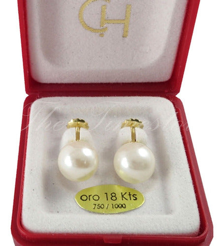 18k Gold Earrings with Screw Back Cultured Pearl 6mm CH-460 0