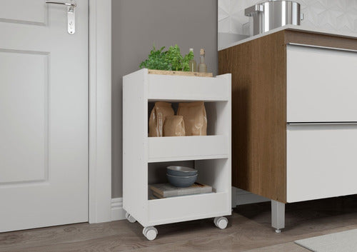 LG Amoblamientos Multi-Purpose Cart for Bathroom and Kitchen with 3 Shelves in White with Wheels 3