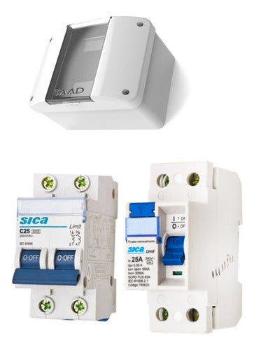 Sica Kit 1 Térmica 10 A32amp + 1 Disyuntor 25amp + Caja 4 Modulo 0