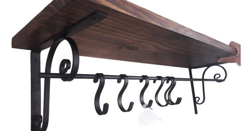 Rustic Kitchen Organizer Shelf with Hanger Hooks 0