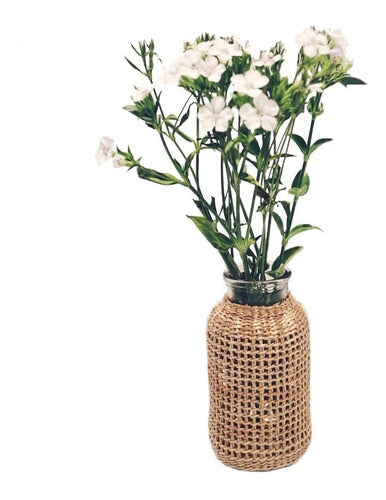 Florero Frasco Bollón Decorativo De Vidrio Con Mimbre Grande 0