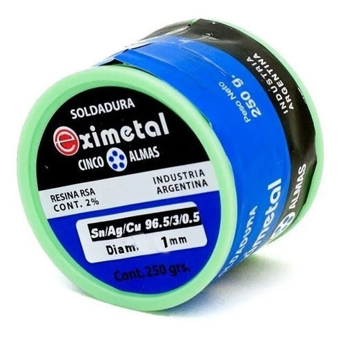 Eximetal Lead-Free Tin 1mm Sn.96.5 Ag.3 Cu.0.5 250g 0