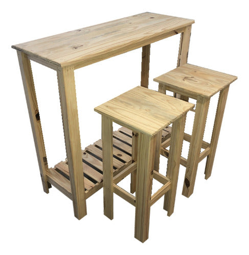 Breakfast Bar High Table with 2 Pine Stools - Pinoshow 0