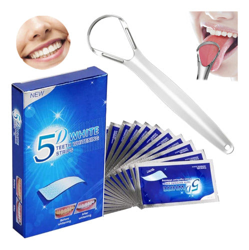 Renkai Professional Tongue Scraper + 5D Whitening Strips for Bright Smile 0