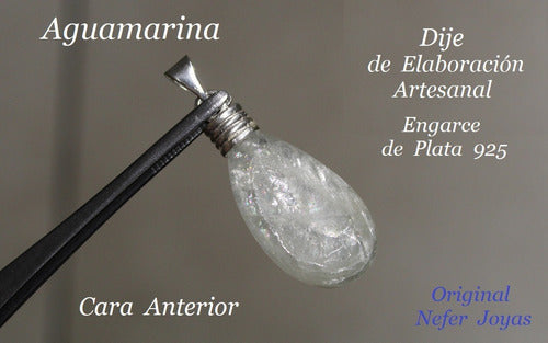 Natural Aquamarine Gem Quality Translucent Crystal Silver Setting Pendant 1