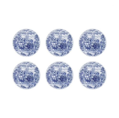 Set of 6 Traditional Antique Blue English Dinner Plates - 26 cm 0