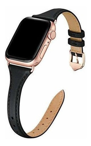 Leather Band for Apple Watch (38/40/41mm Black/Rose Gold) 0