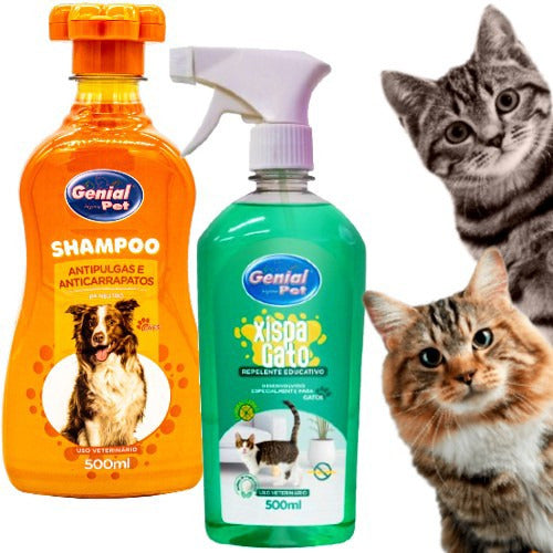 Kit Shampoo Anti Pulga + Xispa Gato Educador Afasta Gato 0