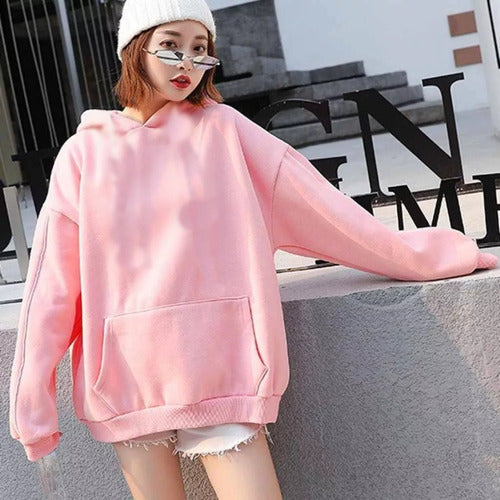 Qaligo Women's Pink Oversized Hoodie with Kangaroo Pocket 0