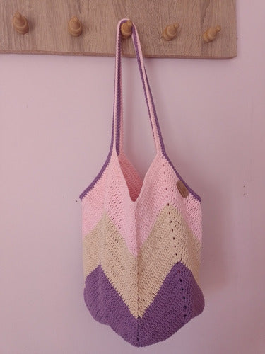 Handcrafted Crocheted Chevron Tote Bag 2