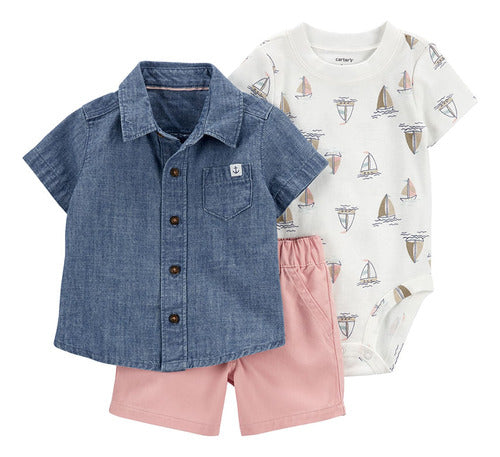 Carter's Set 3 Pieces Shirt Bodysuit Shorts Sailboats 1O913410 5