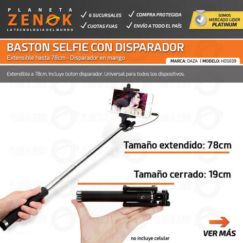 Daza Selfie Stick Monopod Camera for Cell Phones iPhone Samsung 1