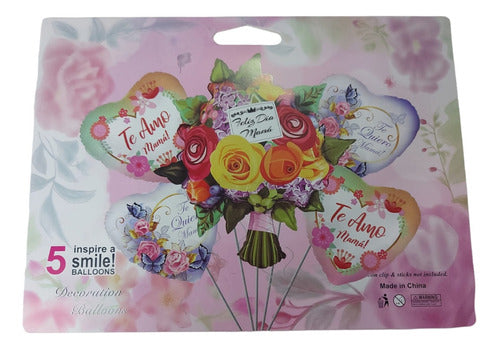 Juanalalo Cotillón Set 5 Globos Ramo De Flores Feliz Dia Mamá Corazones 0