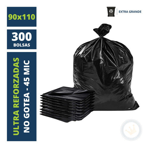 300 Bolsa Residuo Ultra Reforzada 90x110 Negras Basura 45mic 0