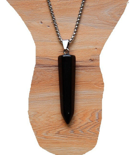 Nefer Joyas Obsidiana Negra Mexicana Dije Tipo Péndulo - Cadena De Acero 0