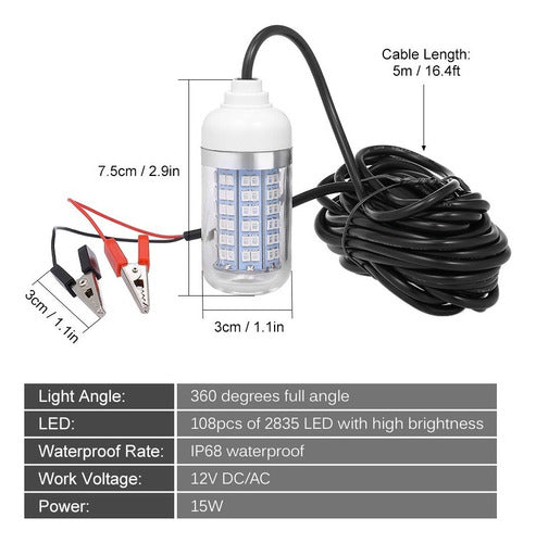 * Lâmpada Luz Led Subaquática Peixe Atrair 12v 15w 3