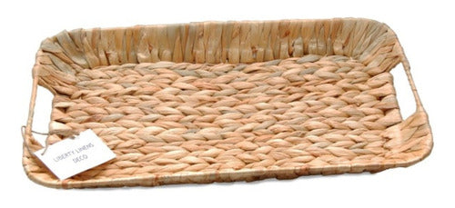 BENCASHOME Rectangular Tray with Natural Woven Grass Handles 1